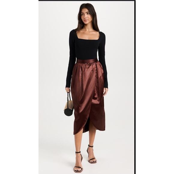Ulla Johnson Dresses & Skirts - Ulla Johnson Maxine Skirt Brown Midi Faux Wrap Satin